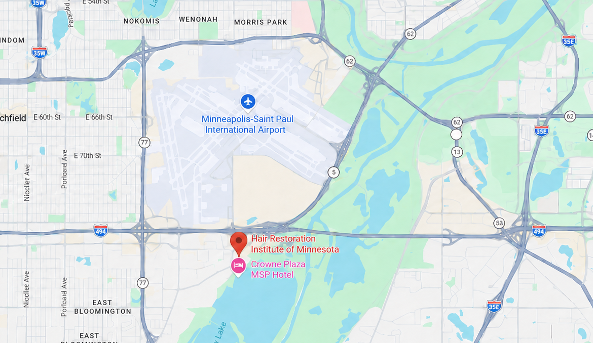 Map: HRI is a 5-minute drive from MSP Airport, across from the Crowne Plaza MSP
